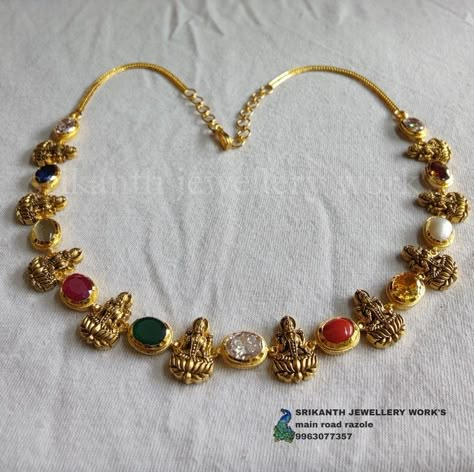 Simple Navaratna Necklace, Navarathna Necklace Gold, Navratna Necklace Gold, Navaratna Necklace Gold, Navaratna Haram, Simple Necklace Gold Indian, Navaratna Necklace, Navratna Jewellery, Navratna Necklace