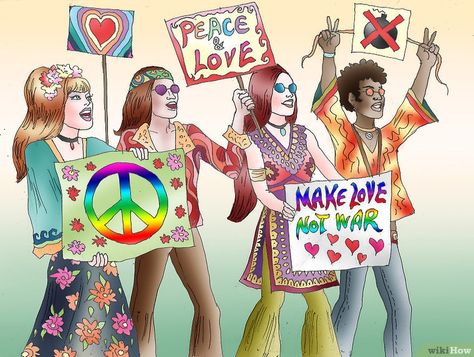 How to Be a Hippie (with Pictures) - wikiHow Hippie Costume Diy, 60s Pictures, Peace Movement, Hug Life, Peace Fingers, Hippie Movement, Hippie Culture, Give Peace A Chance, Free Love