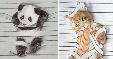 I Draw Animals That Don’t Want To Stay Between The Lines | Bored Panda Lined Paper Drawing, Sa Drawing, 3d Art On Paper, Chemistry Art, Cute Animals With Funny Captions, Animal Creatures, Art Ideas Easy, Easy Animal Drawings, Drawings Of Animals