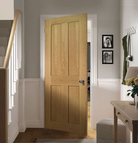 Internal Oak Doors, Oak Interior Doors, Flat Panel Doors, Oak Door, Wooden Doors Interior, Doors And Floors, Hallway Designs, Internal Door, Door Fittings