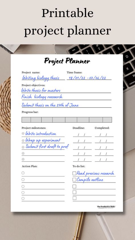 Printable project planner, work planner, college exam planne | Printable Planner by  Joseph Mayo Group Project Planner, Ideas For Planner, Project To Do List, Mom Planner Printables Free, Printable Project Planner, Study Planner Printable Free, Project Planner Template, Career Planner, Journal Key