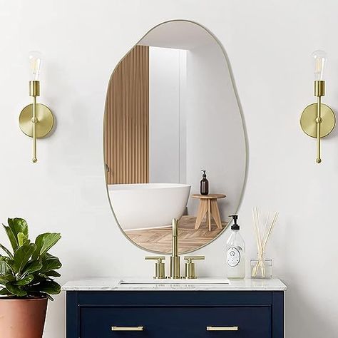 Amazon.com: DAOYIJIAJU Irregular Mirror, Asymmetrical Mirror, Bathroom Mirror, Unique Vanity Mirror, Abstract Shaped Mirror, Gold Frame Wall Mirror for Living Room Bedroom Entryway Wall Decor, 33.5"x20.5" : Home & Kitchen Irregular Shaped Mirror, Mirror Gold Frame, Squiggle Mirror, Room Mirrors, Mirror Unique, Mirror For Living Room, Irregular Mirror, Wavy Mirror, Gold Framed Mirror