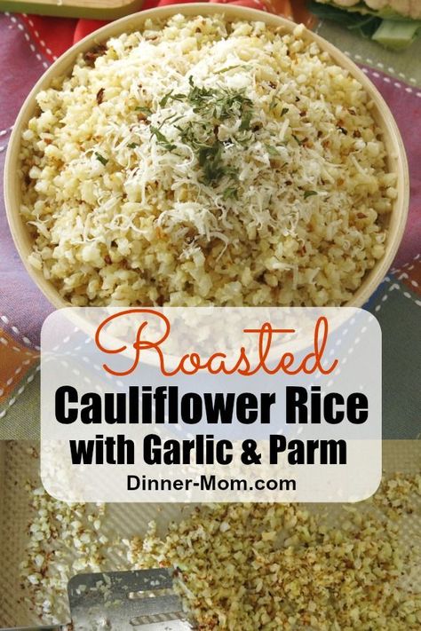 I'm OBSESSED with Roasted Cauliflower Rice with Garlic and Parmesan! It's fluffy, nutty and so good that we never have any leftovers! #cauliflowerrice #cauliflower #roastedcauliflower Roasted Cauliflower Rice Recipes, Cauliflower Rice From Frozen, Cauliflower Wild Rice, Roasted Cauliflower Rice, Low Carb Veggie, Keto Veggies, Low Carb Rice, Rice Substitute, Keto Sides