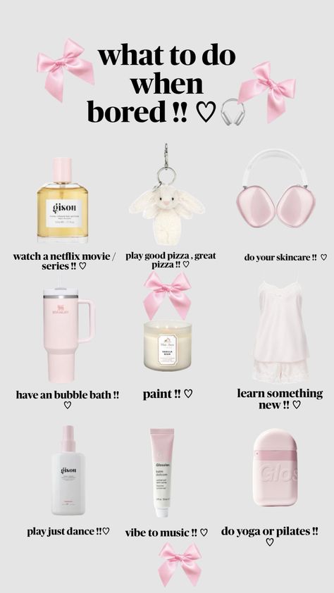 #coquette #tips #pink #selfcare #beauty #vibes #aestheic #aestheiclife #skincare #bows Coquette Tips, Pink Selfcare, Beauty Vibes, What To Do When Bored, What To Do Today, Balm Dotcom, Netflix Movie, Good Pizza, How To Do Yoga