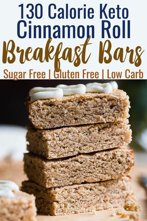 Sugar Free Keto Cinnamon Roll Breakfast Bars - These Low Carb Breakfast Bars are only 130 calories and tastes like a cinnamon roll in healthy, gluten free form! Great for kids and adults and perfect for busy mornings! | #Foodfaithfitness | #Keto #Lowcarb #Glutenfree #Sugarfree #Healthy Low Carb Breakfast Bars, Keto Breakfast Bars, Dietary Fats, Cinnamon Roll Breakfast, Keto Cinnamon Roll, Breakfast Bars Recipe, Low Carb Protein Bars, Keto Cinnamon, Postre Keto