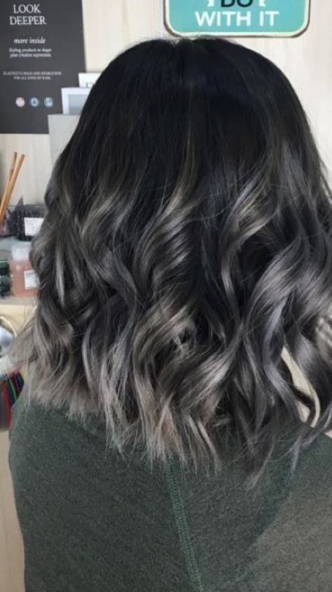 Grey And Black Hair, Charcoal Hair, Grey Ombre Hair, Gray Balayage, Brown Ombre Hair, Trendy Hair Color, Ombre Hair Color, Grunge Hair, Hair Color For Black Hair