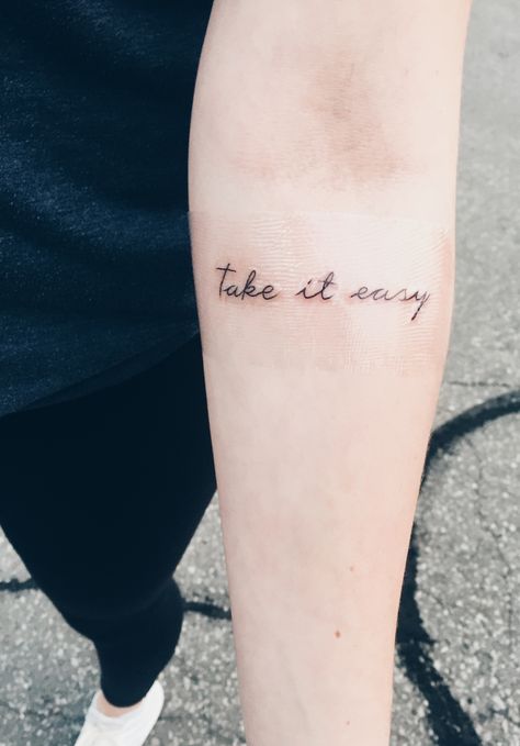 Take It Easy Tattoo, Easy Tattoo Ideas, Relax Tattoo, Patchwork Tattoos, Easy Tattoo, Cursive Tattoos, Palm Tree Tattoo, Dad Tattoos, Incredible Tattoos