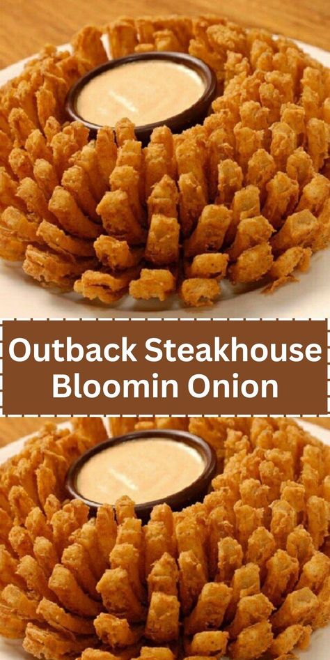 Recreate the iconic Outback Steakhouse Bloomin' Onion at home with this recipe. Learn how to slice and fry a whole onion to golden, crispy perfection, served with a spicy signature dipping sauce. It's a show-stopping appetizer that's perfect for sharing (or not!). #BloominOnion #CopycatRecipe #AppetizerGoals Outback Blooming Onion, Outback Bloomin Onion, Bloomin Onion Sauce, Blooming Onion Sauce, Blooming Onion Recipes, Onion Rings Recipe, Bloomin Onion, Spicy Dip, Blooming Onion