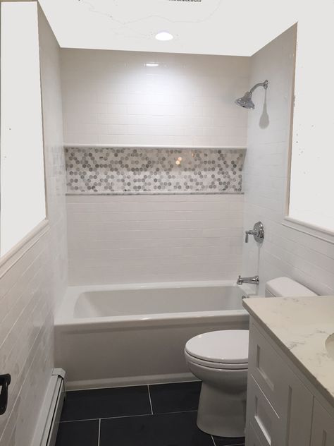 Wall To Wall Niche Bathroom, Bathtub Shower Combo Large Tile, Soak Tub Tile Surround, Tub With Tile Walls And Niche, Bathtub Niche Ideas Built Ins, Bathtub Shower Combo Niche, Shower Focal Wall, Bathtub Wall Niche, Bathroom Tub Surround Ideas