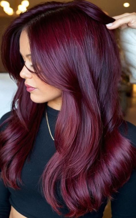 Stunning Cherry Red Hair Color Ideas Dark Cherry Hair With Highlights, Cheery Red Hair Colour, Red Hair Color Balayage, Cherry Burgundy Hair, Dark Cherry Red Hair With Highlights, Cherry Wine Hair, Dark Cherry Red Hair, Dark Cherry Hair Color, Cherry Red Hair Color