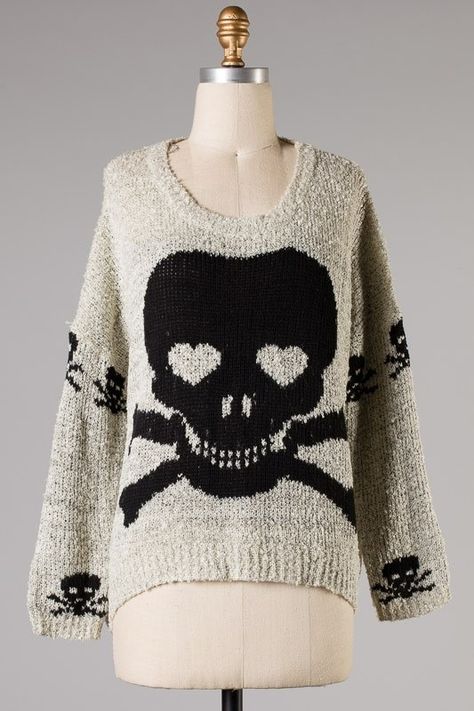 Great skull sweater, http://www.loveofpretty.bigcartel.com/product/heart-skull-knit Cozy Sweaters Autumn, Mode Hippie, Halloween Fashion, Cool Clothes, Fall Sweaters, Dream Clothes, Vintage Sweaters, Look Cool, Look Fashion