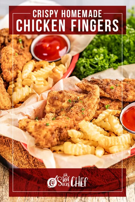 Crispy Homemade Chicken Fingers Air Fried Chicken Fingers, Homemade Chicken Fingers Air Fryer, Chicken Fingers Air Fryer, Chicken Fingers Recipe, Homemade Chicken Fingers, Homemade Chicken Strips, Healthy Lemon Chicken, Stay At Home Chef, Crispy Chicken Tenders