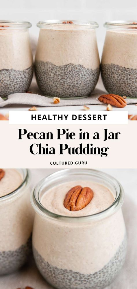 This southern pecan pie in a jar is a simple pecan pie pudding with chia seeds is inspired by my favorite Louisiana dessert, maple pecan pie! This chia pudding has two delicious layers, the pecan pudding layer and a vanilla and maple chia pudding layer. Pecan Pie Chia Pudding, Maple Chia Seed Pudding, Delicious Chia Seed Pudding, Savory Chia Pudding, Pecan Pie Pudding, Simple Pecan Pie, Pecan Pudding, Maple Pecan Pie, Chia Pudding Recipes Healthy