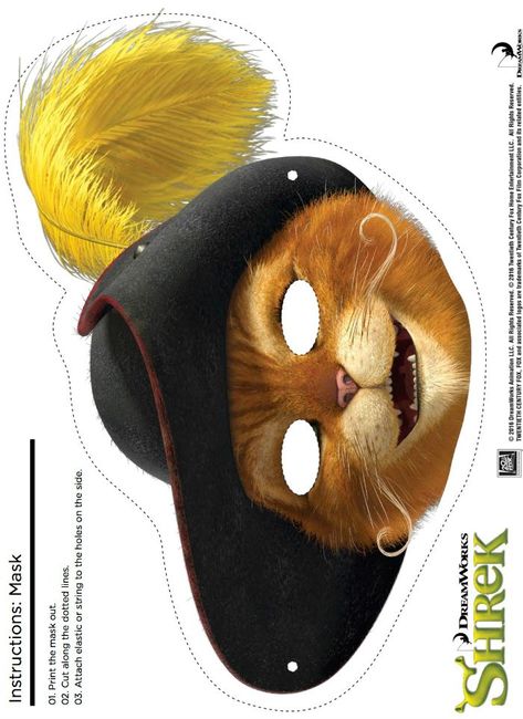 Click HERE to download the Puss in Boots mask from Shrek. You might also like:Free Printable Shrek Mask CraftFree Printable Shrek Donkey MaskFree Shrek Printable Fiona Mask CraftShrek Puss in Boots Craft Photo Booth Props Free, Shrek Birthday, Printable Halloween Masks, Shrek Party, Mask Craft, Shrek Donkey, Shrek Costume, Boots Party, Props Free