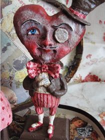 Paper Mache Valentines, Valentine Paper Mache, Snowy Pictures, Mixed Media Valentine Art, Vintage Cupid Valentine, Vintage Cat Valentine, Papier Mache Doll, Valentine Assemblage Vintage, Valentines Inspiration