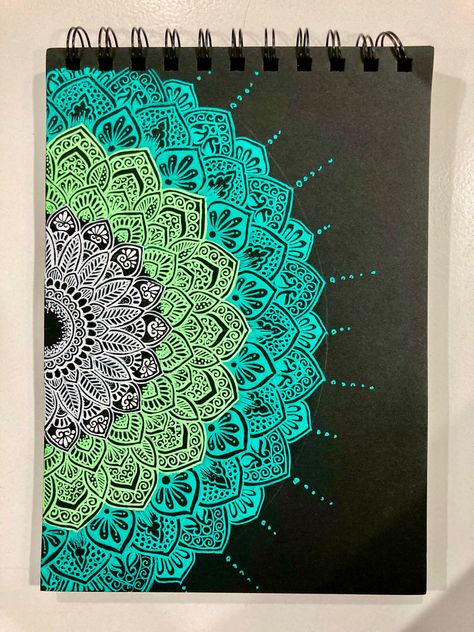 Mandala Art Black Paper, Neon Mandala On Black Paper, Mandala Art On Black Canvas, Mandala Drawing On Black Paper, Black Sheet Drawings, Mandala On Black Canvas, White Mandala On Black Paper, Mandala Art On Black Paper, Black Paper Drawing Ideas Easy