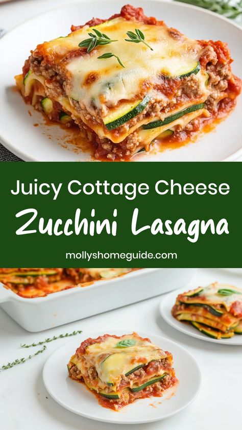 Enjoy a wholesome meal with this cottage cheese zucchini lasagna! Layers of tender zucchini, savory marinara, and creamy cheese create a satisfying, low-carb alternative to traditional lasagna.  Ingredients 5 medium zucchinis, sliced lengthwise into 1/8″ thick strips 1 lb ground turkey or beef 1 tablespoon oil for frying 1 1/2 teaspoons dried oregano, divided 1 teaspoon dried basil 1 teaspoon garlic powder 1/2 teaspoon salt, plus additional for zucchini Ground black pepper to taste 1 tablespoon Zucchini Turkey Lasagna, Zucchini Cottage Cheese Lasagna, Zucchini Lasagna Cottage Cheese, Cottage Cheese Zucchini Lasagna, Zucchini Lasagna With Cottage Cheese, Zucchini Cottage Cheese Recipes, Zucchini Lasagna Recipe Easy, Cottage Cheese Zucchini, Zucchini Cottage Cheese