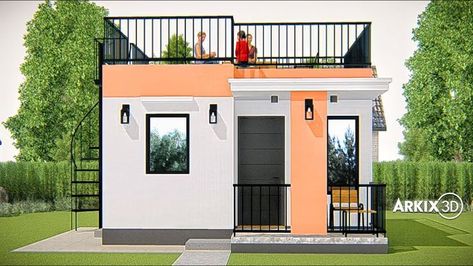 SMALL HOUSE BOX TYPE WITH ROOF DECK | Minimal house design, Small house design plans, Two story house design Box Type House, Loft Type House, Design Small House, Small House Design Philippines, House Design Plans, Granny House, Two Story House Design, Flat Roof House, House With Balcony