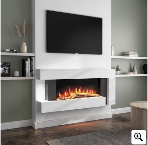 Wall Hung Electric Fires, Electric Fireplace Suites, Wall Mounted Electric Fireplace, Mounted Electric Fireplace, Wall Mounted Fireplace, Feature Wall Living Room, Fireplace Suites, Decor Fireplace, Living Room Decor Fireplace