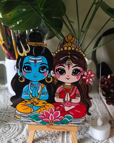 Glass painting of Lord shiv & Mata Parvati 🌸✨ . . Size - 6*6 inches with free Easel stand . . Dm to order 📩 . . . #glasspainting #trending #smallbusiness #explorepage✨ #artistoninstagram #handmade #homedecor #diy Painting Of Shiv Parvati, Shiv Parvati Painting, Parvati Painting, Mata Parvati, Lord Shiv, Shiv Parvati, Easel Stand, Glass Painting, Drawing For Kids