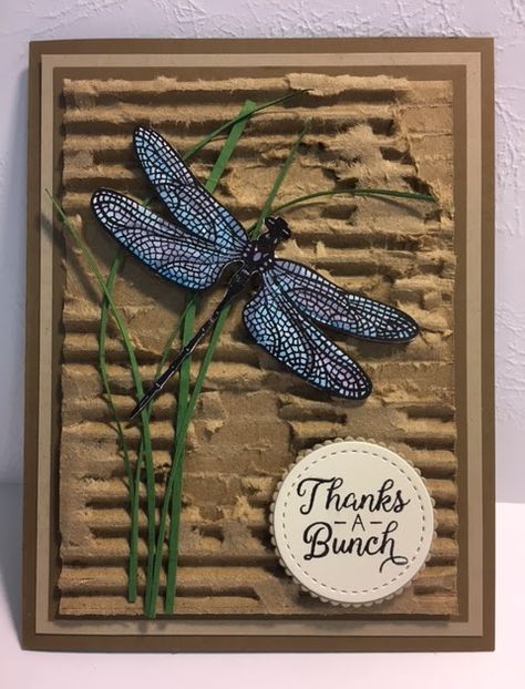 Handmade Cards Using Chipboard, Dragon Fly Cards Handmade, Rustic Cards Handmade, All Occasion Cards Handmade, Handmade Greeting Cards Ideas, Butterfly Tags, Dragonfly Cards, Dragonfly Garden, Corrugated Card