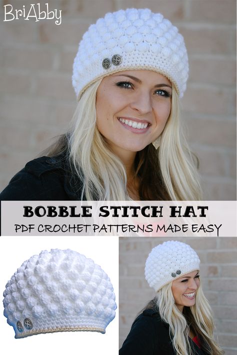 Bobble Stitch Crochet Hat, Crochet Bobble Hat, Easy Hat Pattern, Blue Crochet Blanket, Crochet Bobble Stitch, Crochet Autumn, Easy Crochet Hat Patterns, Bobble Stitch Crochet, Bobble Crochet