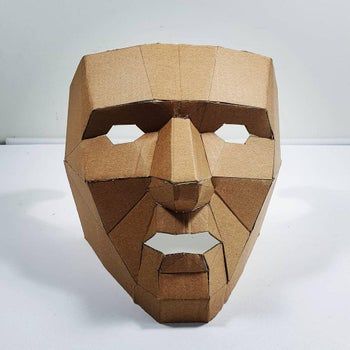 Cardboard Mask Template, Cardboard Masks, Villain Mask, Mascara Oni, Power Rangers Helmet, Paper Mask Template, Manga References, Low Poly Mask, Cardboard Mask