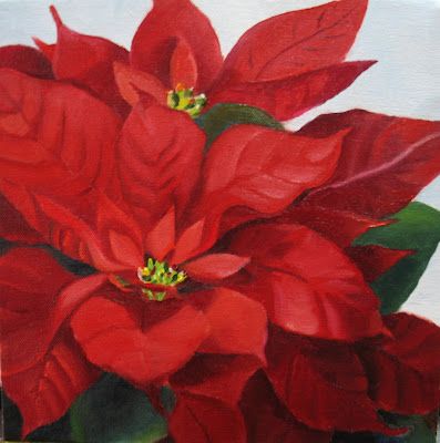 Nel's Everyday Painting: 2008 Acrylic Tutorials, Red Poinsettia, Acrylic Artists, Poinsettia Flower, Christmas Poinsettia, Plant Painting, Vintage Christmas Cards, Christmas Paintings, Art Website