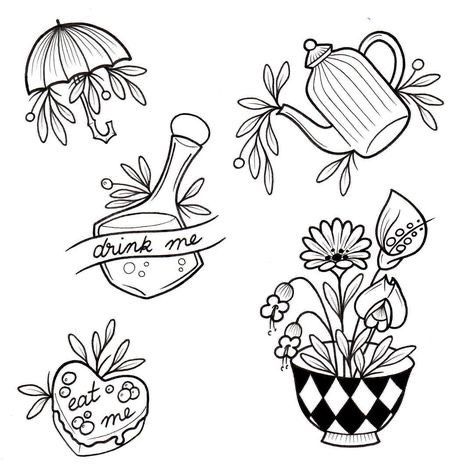 Eat Me Drink Me Tattoo, Drink Me Tattoo, Eat Tattoo Ideas, Neotraditional Tattoo Flash Art, Walk In Tattoo Ideas, Eat Me Tattoo Ideas, Tattoo Salon, Wonderland Tattoo, Tattoo Flash Sheet