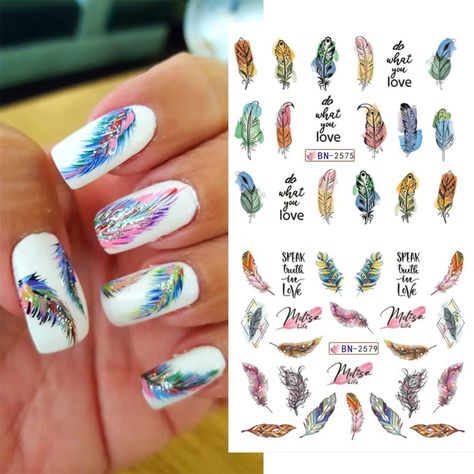 Amazon.com: 12 Designs Nail Stickers Set Colorful Feather Dream Catcher Water Transfer Nail Decals Beautiful Feather Nail Watermark Spring Flower Leaf Manicure Wraps Summer Gel Polish Nail Art Supplies : Beauty & Personal Care Leaf Manicure, Feather Nail, Feather Nails, Gel Polish Nail Art, Feather Dream Catcher, Designs Nail, Stickers Set, Water Transfer, Flower Leaf