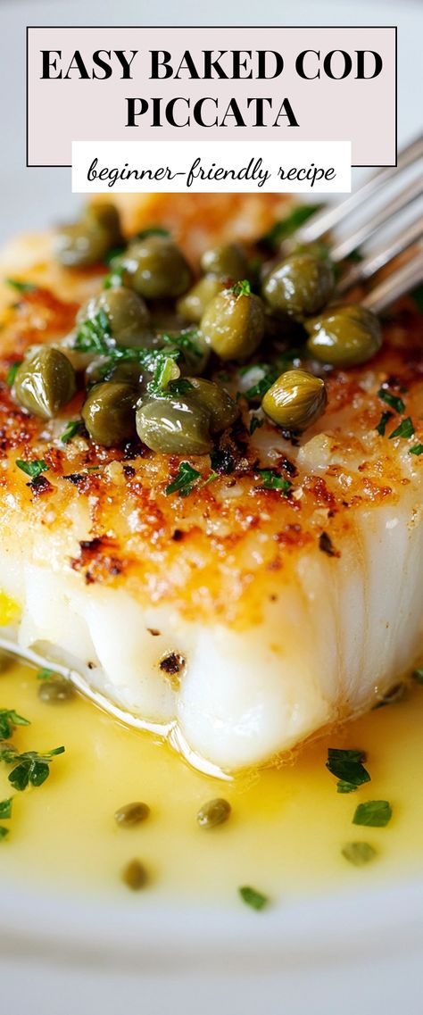 Image for Easy Baked Cod Piccata Easy Fish Dinner Recipes Healthy, Simple Baked Fish Recipes, Easy Healthy Fish Dinner, White Fish Piccata, Baked Triple Tail Fish Recipe, Best Fish Recipes Main Dishes, Weeknight Fish Dinner, Blue Cod Recipes, Pan Seared Cod Fish Recipes Healthy