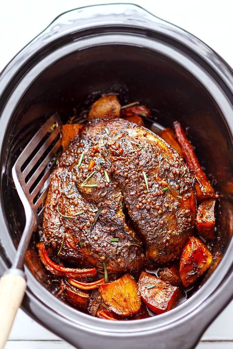 Incredibly tender, this slow-roast pork shoulder is a crowd pleasing dinner that will yield leftovers for the whole week. Via eatwell101.com Pork Shoulder Steak Recipes, Shoulder Steak Recipes, Slow Cooker Pork Shoulder, Slow Roasted Pork Shoulder, Pork Shoulder Steak, Slow Cooker Recipes Pork, Pork Shoulder Recipes, Slow Cooked Pork, Pork Shoulder Roast