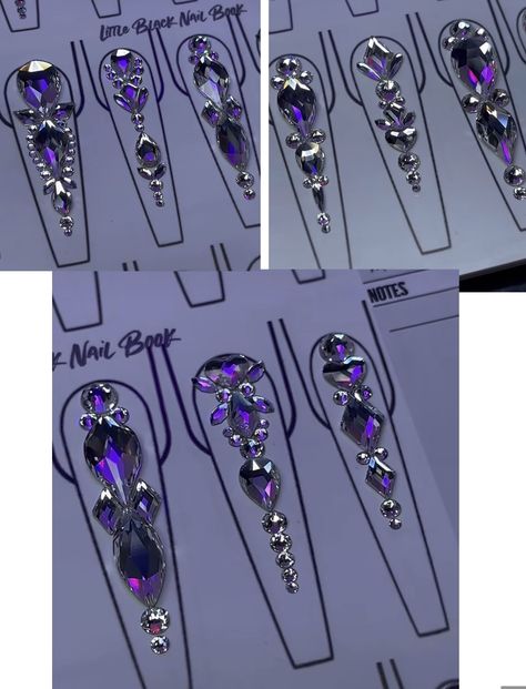 Gem Stone Nail Designs, Nail Bling Placement, Rhinestone Art Nails, Big Gem Nails, Rhinestone Nail Placement Ideas, Nail Diamond Placement Ideas, Gem Patterns Nails, Nails Strass Design, Gem Designs On Nails