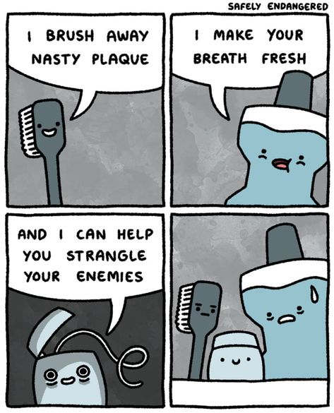 Strangle Your Enemies  The teams aggressive player.  scdnj.com Morbider Humor, Floss Teeth, Safely Endangered, The Awkward Yeti, Dental Fun, Funny Pun, Dental Humor, Dental Floss, Design Board