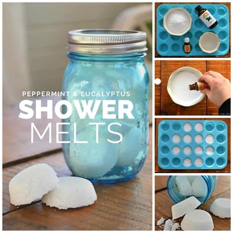 Essential oil shower steamers and melts-- No time for baths, but love the aromatherapy benefits of bath bombs? Try shower melts! 15+ ideas for essential oil blends to use in shower steamers (1) to wake up & feel energized, (2) to calm and relax, (3) to uplift and (4) to support clear breathing. Essential Oil Shower Steamers, Shower Melts, Homemade Essential Oil, Aromatherapy Benefits, Diy Essentials, Diy Kosmetik, Coconut Oil Uses, Essential Oils Gifts, Shower Oil