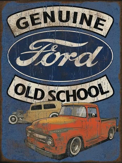 Ford sign Más Iklan Vintage, Old Ford Trucks, Garage Art, Old Fords, Ford Classic Cars, Old Signs, Ford Pickup, Car Posters, Poster Vintage