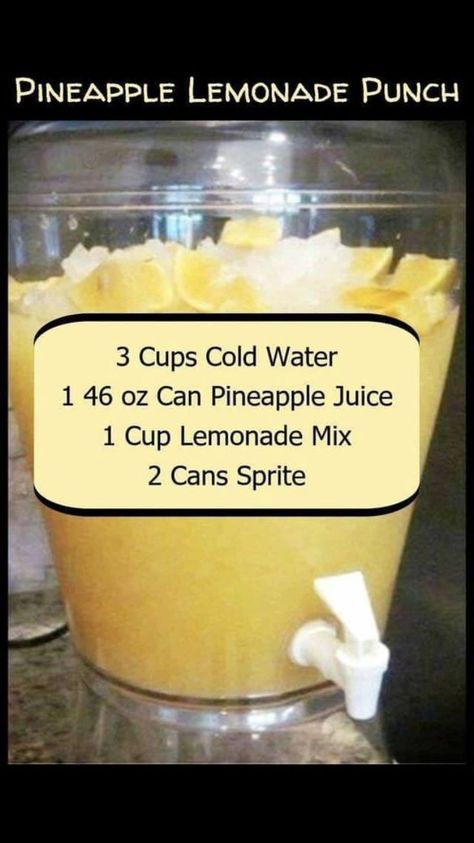 Pin by Josh Hall on Homestead | Drink recipes nonalcoholic, Punch recipes, Alcohol drink recipes Outdoor Party Food, Pineapple Lemonade Punch, Lemonade Punch, Party Punch Recipes, Pineapple Lemonade, Christmas Punch Recipes, Punch Drinks, Drink Recipes Nonalcoholic, Refreshing Drinks Recipes