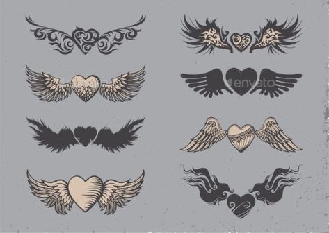 Hearts With Wings, Tattoo Hearts, Heart With Wings Tattoo, Cute Tats, Swallow Tattoo, 4 Tattoo, Wing Tattoo, Black Hearts, Tattoo Black