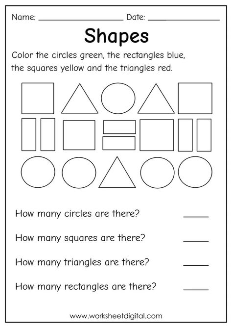 Shape Worksheets For Preschool, Worksheet For Kindergarten, Shapes Worksheet Kindergarten, Worksheets For Class 1, Learn Shapes, Shapes Kindergarten, Fun Worksheets For Kids, School Age Activities, Holiday Homework