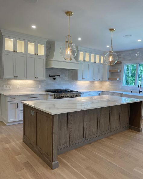 Grand Kitchen Island, Simple Kitchen With Island, Kitchen With 8 Ft Island, Renovated Farmhouse Kitchen, Big Kitchen Plan, 10' Kitchen Island, Kitchen Remodel With Large Island, Kitchen Layout With Large Island, Kitchens With Oak Floors