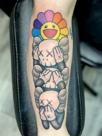 Laugh Now Cry Later Tats Men, What Is Real Will Prosper Tattoo, Klaws Tattoos Ideas, Kaws Tattoo Sleeve, Kaws Tattoo, 90s Cartoon Tattoo Designs, Super Mario Tattoo, Chucky Tattoo, Unique Tattoos For Men