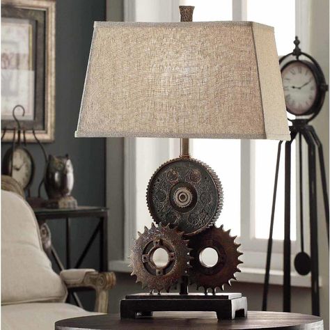 Crestview Collection Lampe Metal, Rustic Table Lamps, Industrial Table Lamp, Light Ideas, Rustic Lamps, Wood End Tables, Antique Clocks, Industrial Lamp, Metal Table Lamps