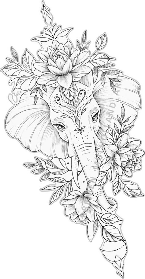 Elephant head with boho ornaments surrounded by lotus flowers and geometric dotwork circles. Fine line feminine tattoo design Animal Thigh Tattoo, Elephant Thigh Tattoo, Thigh Piece Tattoos, Arm Sleeve Tattoos For Women, Floral Thigh Tattoos, Elephant Tattoo Design, Tattoos For Women Half Sleeve, Floral Tattoo Sleeve, Tattoos For Black Skin