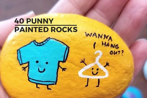 Funny Rock Painting, Rock Puns, Corks Crafts, Rock Sayings, Painted Rock Ideas, Easy Backyard Diy, Funny Rock, Funny Ideas, Rock Painting Ideas