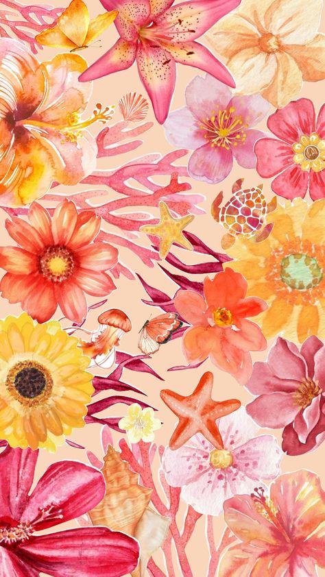 Pink Orange Wallpaper Aesthetic, Summer Wallpaper Orange, Tropical Wallpaper Desktop, Orange And Pink Aesthetic, Pink Orange Aesthetic, Orange Coquette, Yellow Flower Wallpaper, Wallpaper Pink And Orange, Ombre Wallpaper Iphone