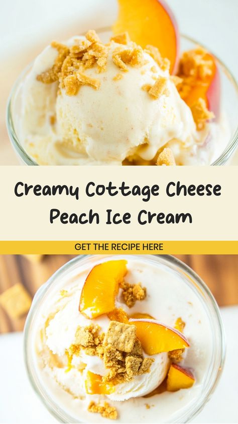 Indulge in a unique summer treat with our cottage cheese peach ice cream recipe! This creamy and delicious dessert is the perfect way to cool down on hot days. Made with fresh peaches and rich cottage cheese, it's a healthier alternative to traditional ice cream that doesn't skimp on flavor. Try making this homemade frozen delight for your next backyard barbecue or enjoy it as a refreshing snack any time of day.

Ingredients
2 cups smooth cottage cheese
1/2 cup full-fat milk
1/3 cup pure maple s Desserts Using Cottage Cheese, Cottage Cheese Ice Cream Recipe, Peach Ice Cream Recipe, Homemade Cottage Cheese, Sherbet Recipes, Creami Recipes, Fruity Treats, Peach Ice Cream, Peach Syrup