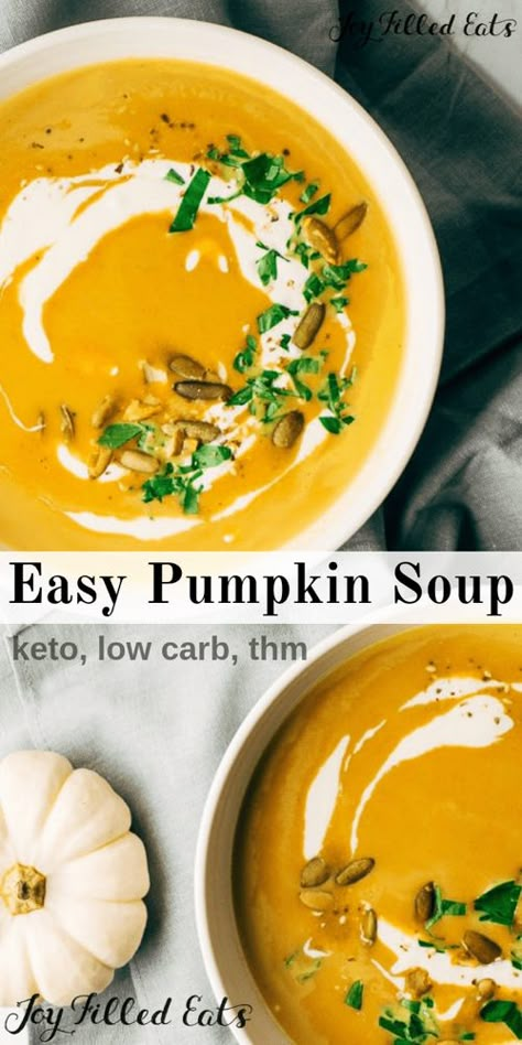 Easy Pumpkin Soup Recipe, Easy Pumpkin Soup, Pumpkin Soup Recipe Easy, Low Carb Pumpkin Recipes, Carb Sides, Keto Thanksgiving, Keto Easy, Soup Appetizers, Simple Pantry