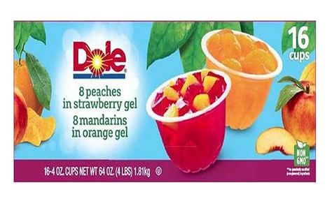 Orange,Strawberry
Brand	Dole
Specialty	All Natural,No Artificial Flavors
Number of Pieces	16
Item Weight	4.3 Ounces Dole Fruit Cups, Strawberry Gel, Fruit Pouches, Mandarin Oranges, Canned Fruit, Fresh Groceries, Fruit Cups, Artificial Sweeteners, On The Go Snacks