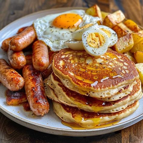 Classic American Breakfast, American Breakfast Aesthetic, English Breakfast Aesthetic, America Breakfast, Breakfast With Pancakes, Morning Breakfast Aesthetic, Traditional English Breakfast, Food To Try, Breakfast Aesthetic