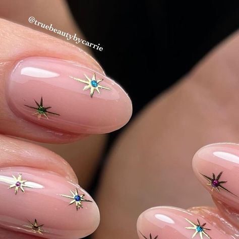 Star Christmas Nails, Christmas Nails Stars, Twinkle Star Nails, Twinkle Nails, Almonds Nails, Builder Gel Nails, Nail Courses, 2024 Nails, Simple Acrylic